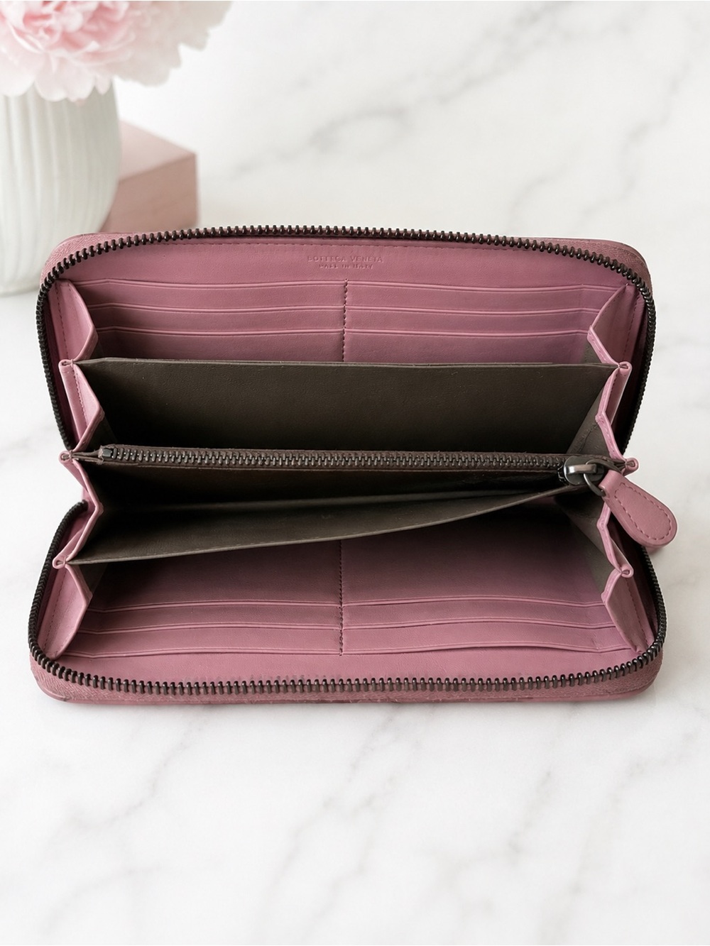Bottega Veneta Intrecciato Zip Around Wallet Pink Leather - Picture 4 of 8